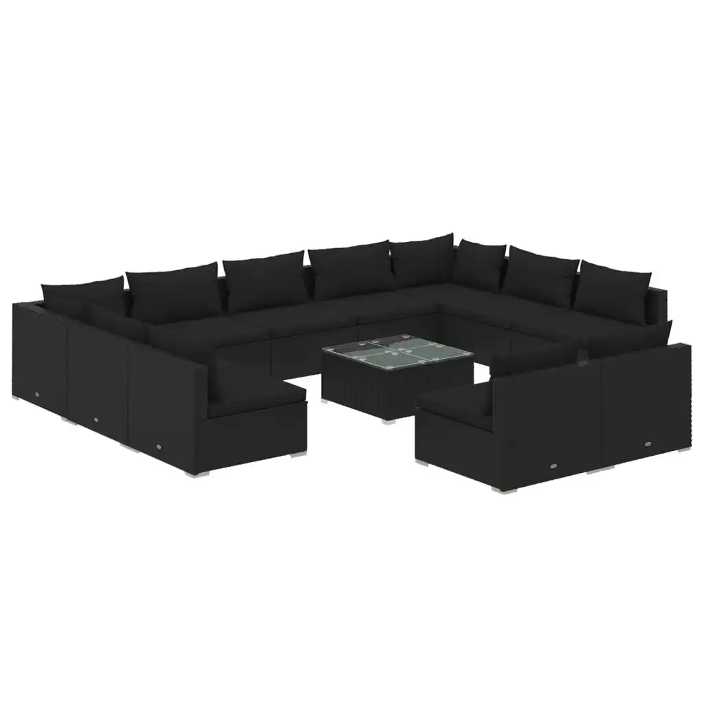12 Piece Garden Lounge Set with Cushions Black Poly Rattan 3102128