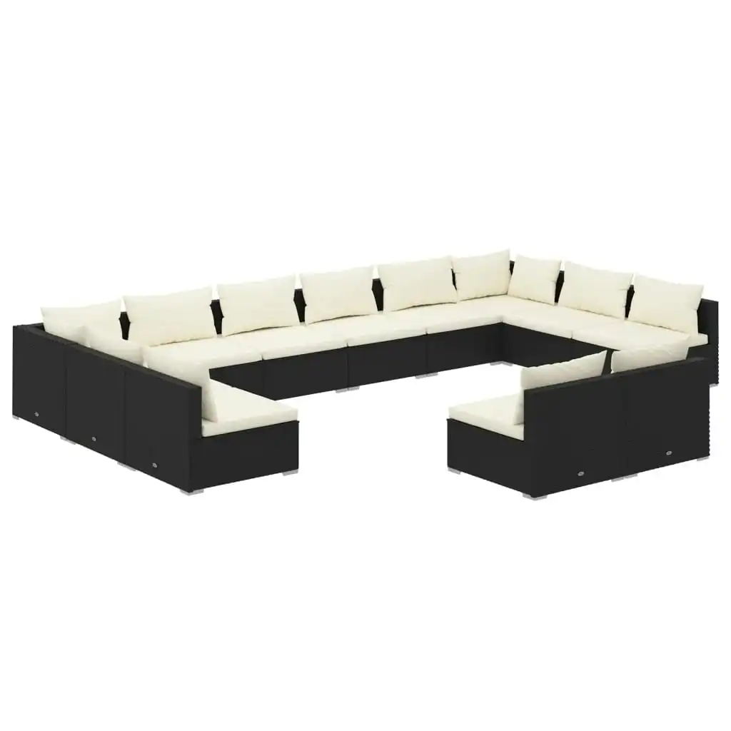 12 Piece Garden Lounge Set with Cushions Black Poly Rattan 3102135