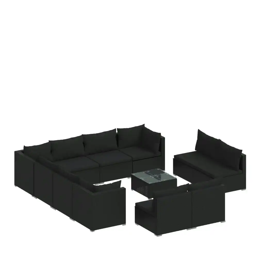 12 Piece Garden Lounge Set with Cushions Black Poly Rattan 3102832