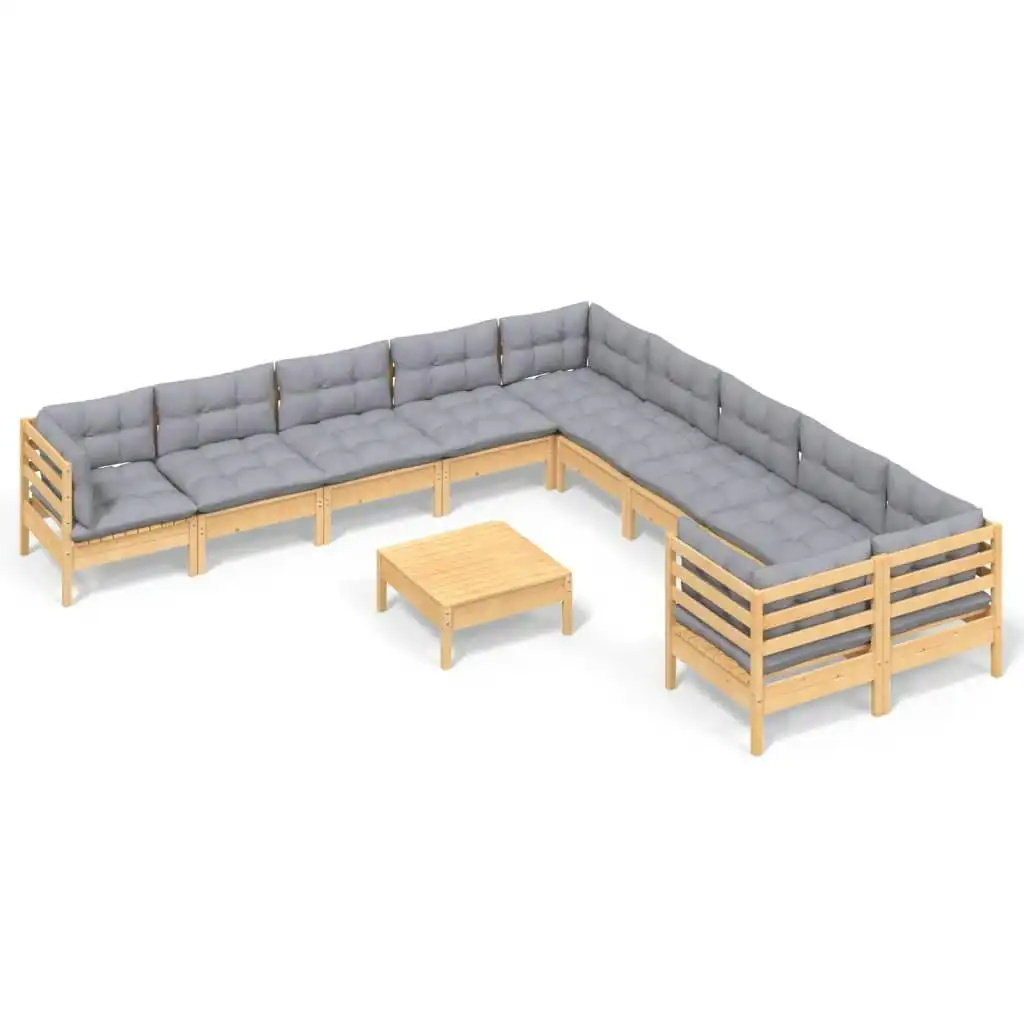 11 Piece Garden Lounge Set with Grey Cushions Pinewood 3097012