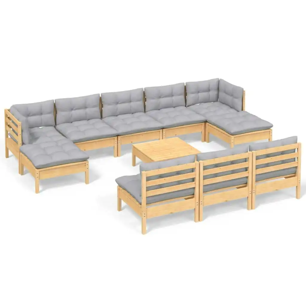 11 Piece Garden Lounge Set with Grey Cushions Pinewood 3097120