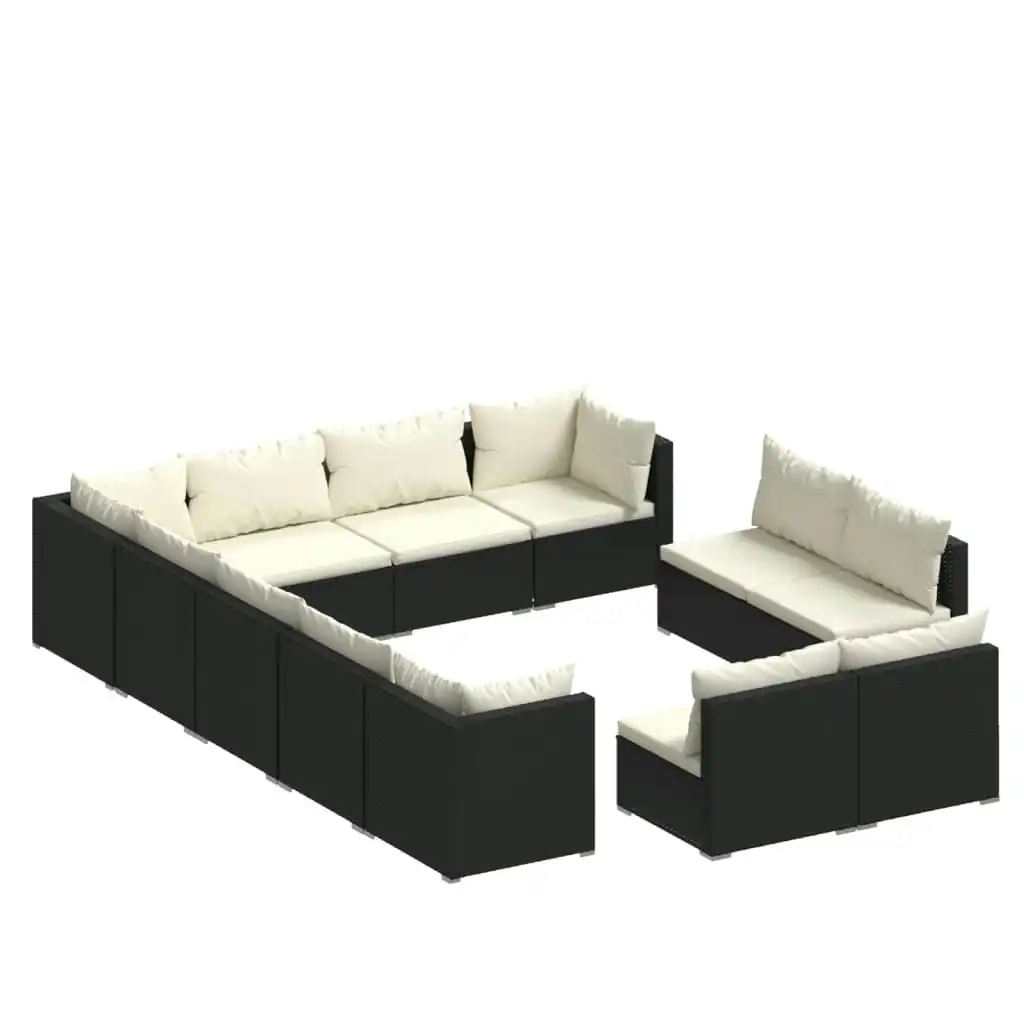 12 Piece Garden Lounge Set with Cushions Black Poly Rattan 3102839