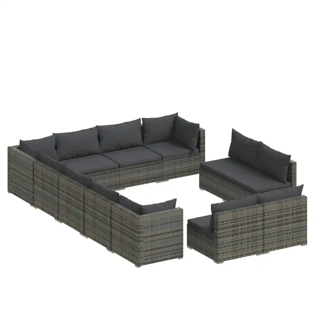 12 Piece Garden Lounge Set with Cushions Grey Poly Rattan 3102845