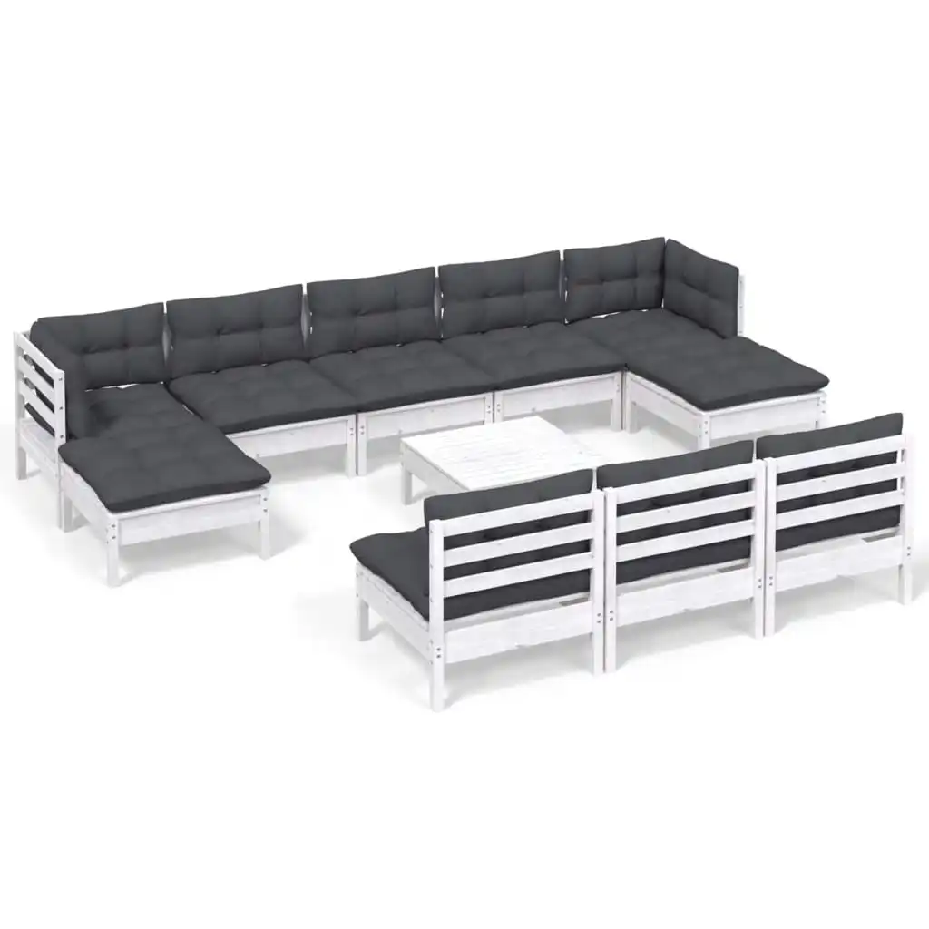 11 Piece Garden Lounge Set with Cushions White Pinewood 3097122