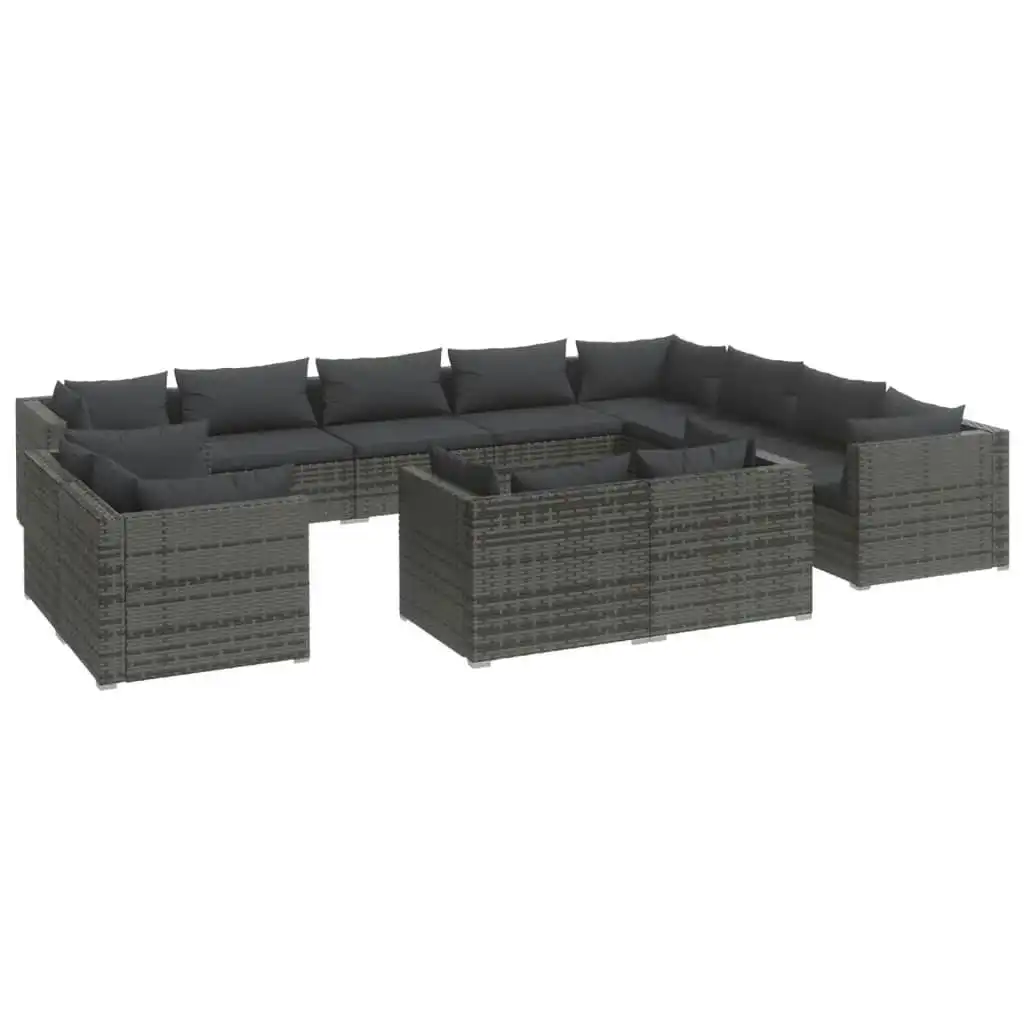 12 Piece Garden Lounge Set with Cushions Grey Poly Rattan 3102893