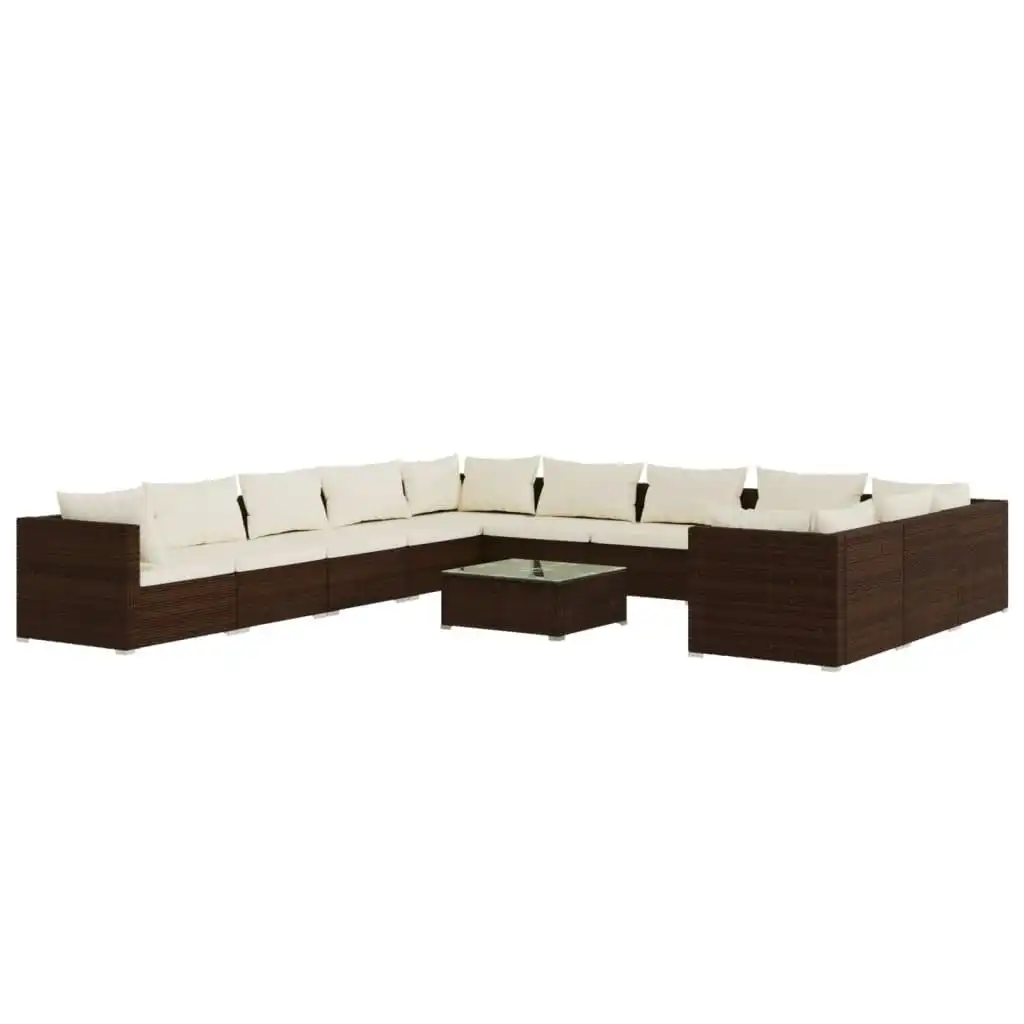12 Piece Garden Lounge Set with Cushions Poly Rattan Brown 3102818