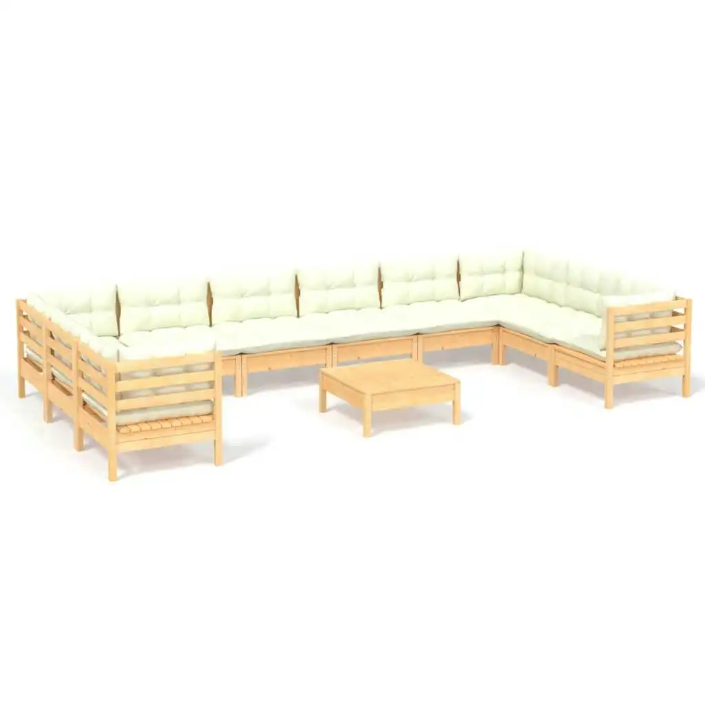 11 Piece Garden Lounge Set with Cream Cushions Pinewood 3097337