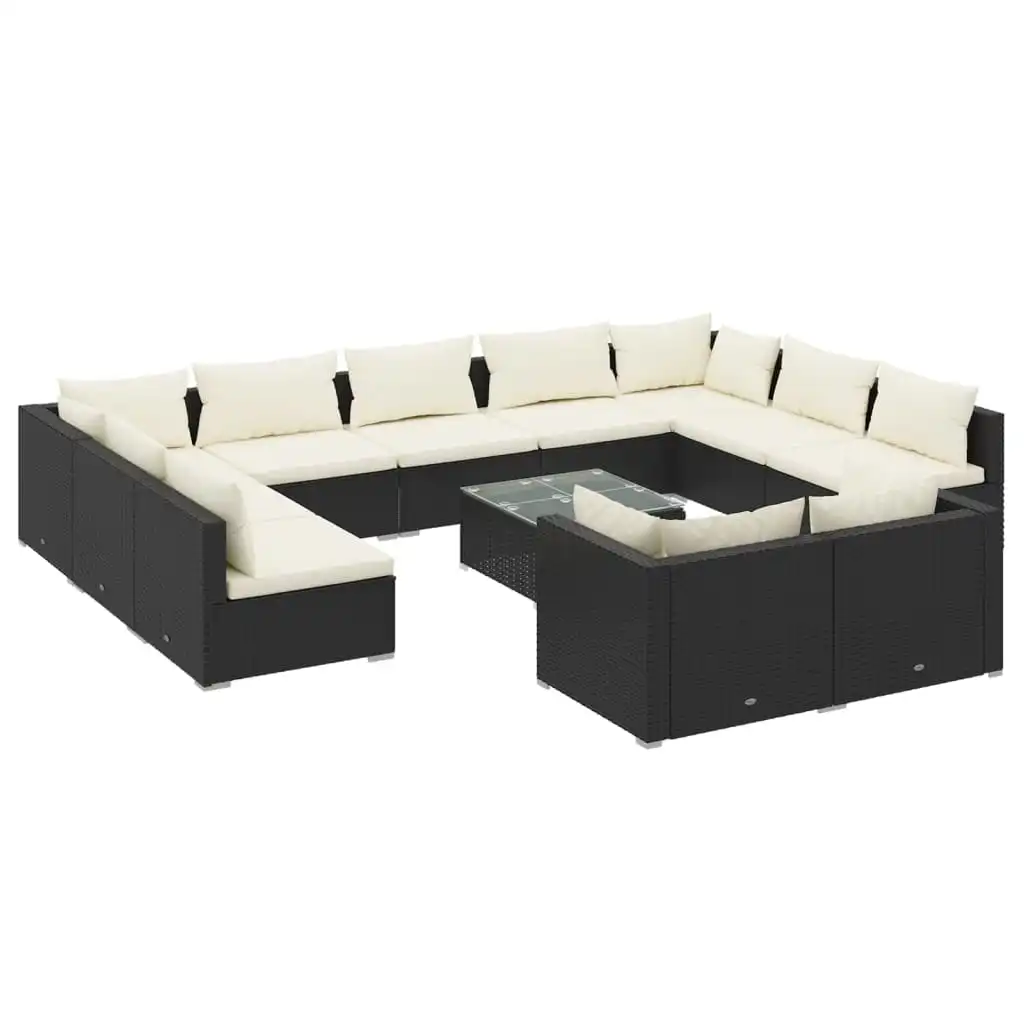 12 Piece Garden Lounge Set with Cushions Black Poly Rattan 3102079