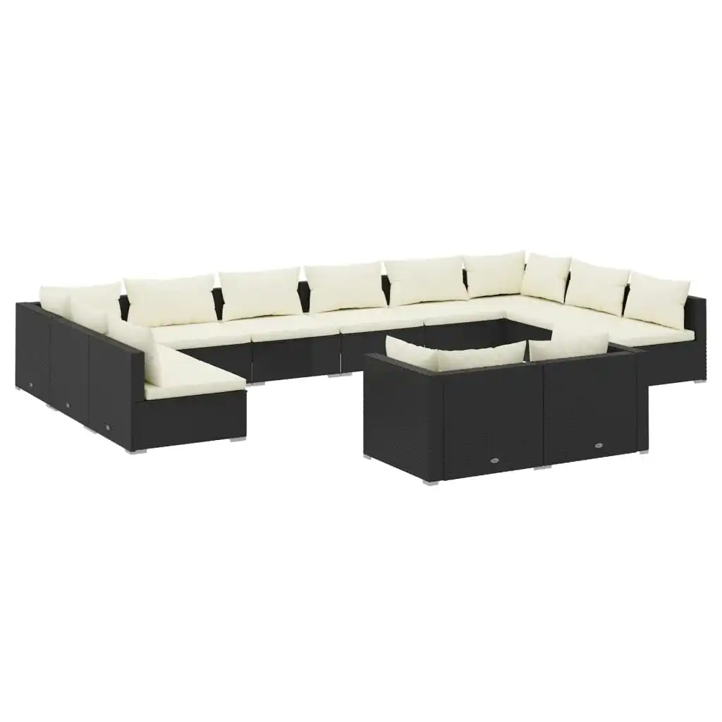 12 Piece Garden Lounge Set with Cushions Black Poly Rattan 3102087