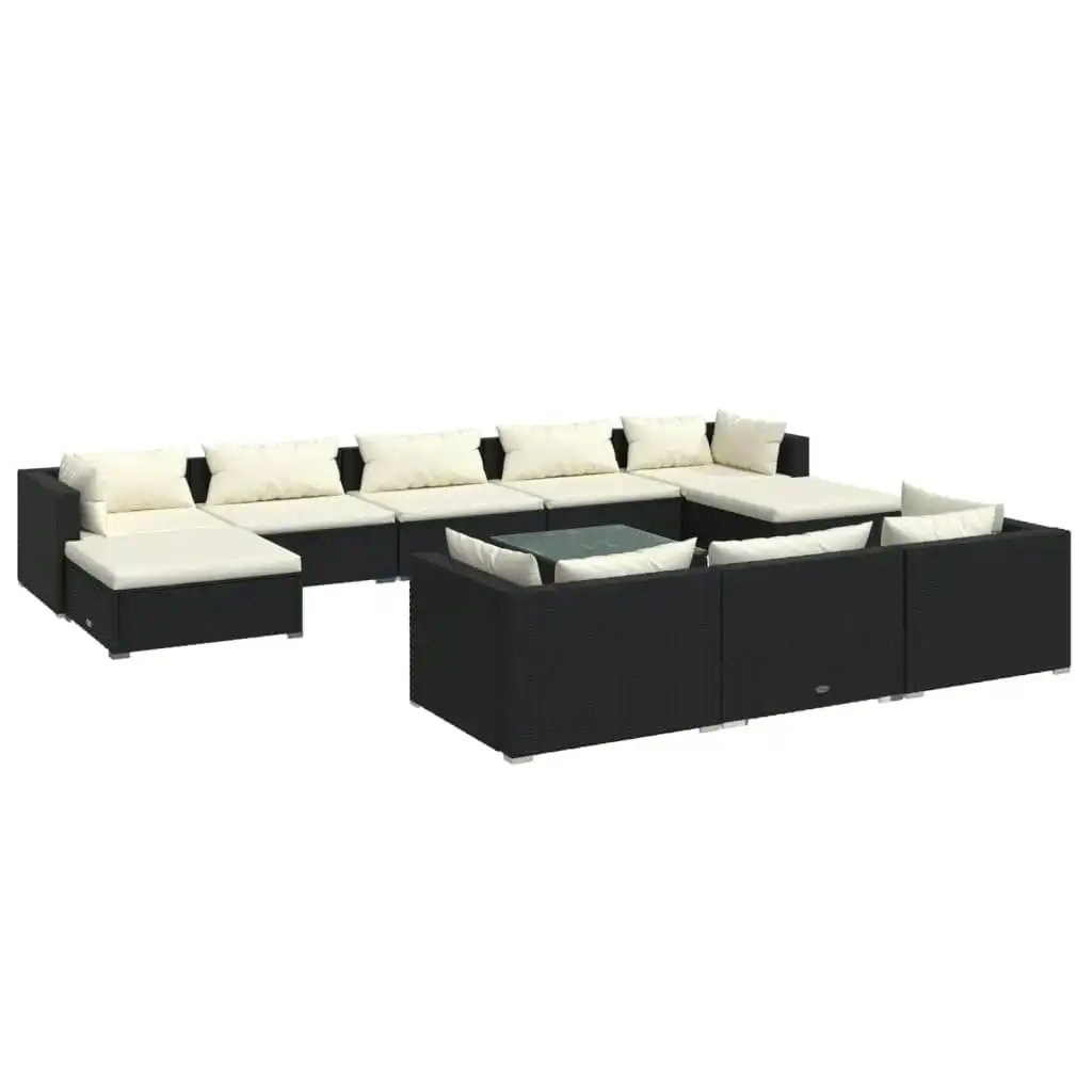 11 Piece Garden Lounge Set with Cushions Black Poly Rattan 3102047