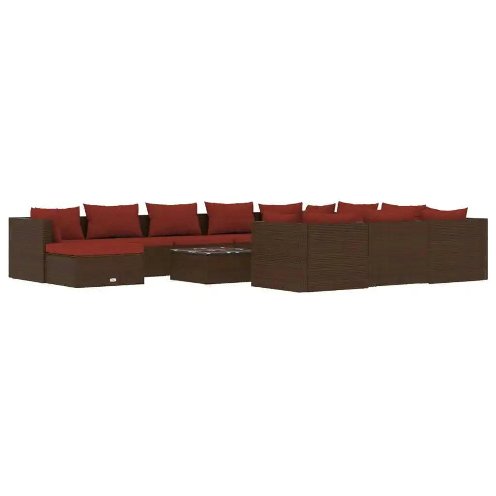 12 Piece Garden Lounge Set with Cushions Poly Rattan Brown 3102715