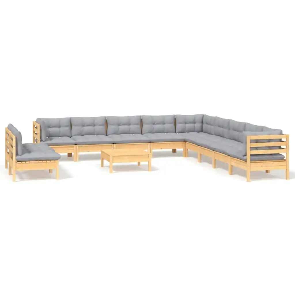 12 Piece Garden Lounge Set with Grey Cushions Solid Pinewood 3096856