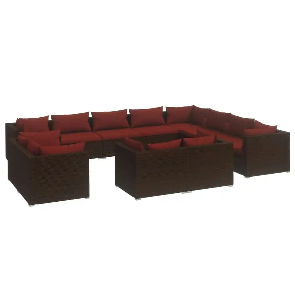 12 Piece Garden Lounge Set with Cushions Brown Poly Rattan 3102891