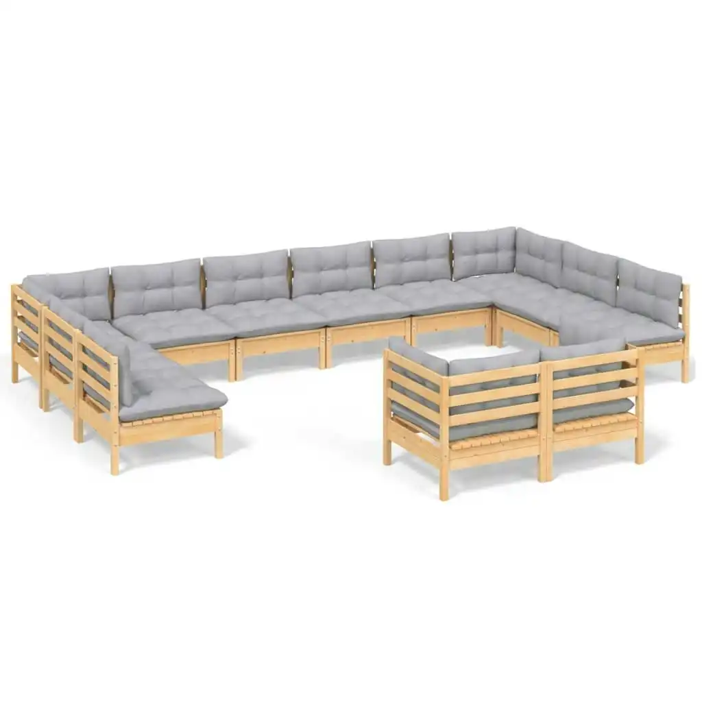 12 Piece Garden Lounge Set with Grey Cushions Solid Pinewood 3097270