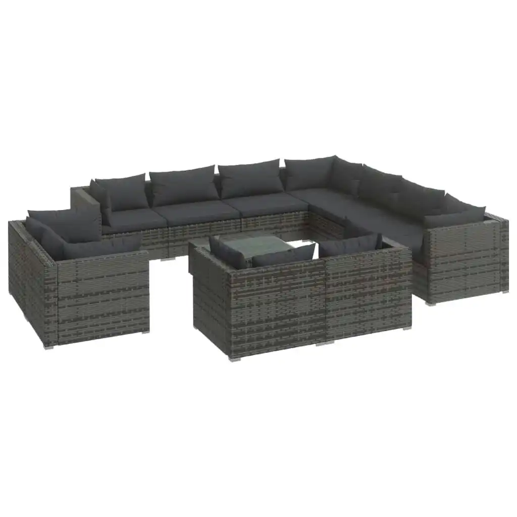 12 Piece Garden Lounge Set with Cushions Grey Poly Rattan 3102885
