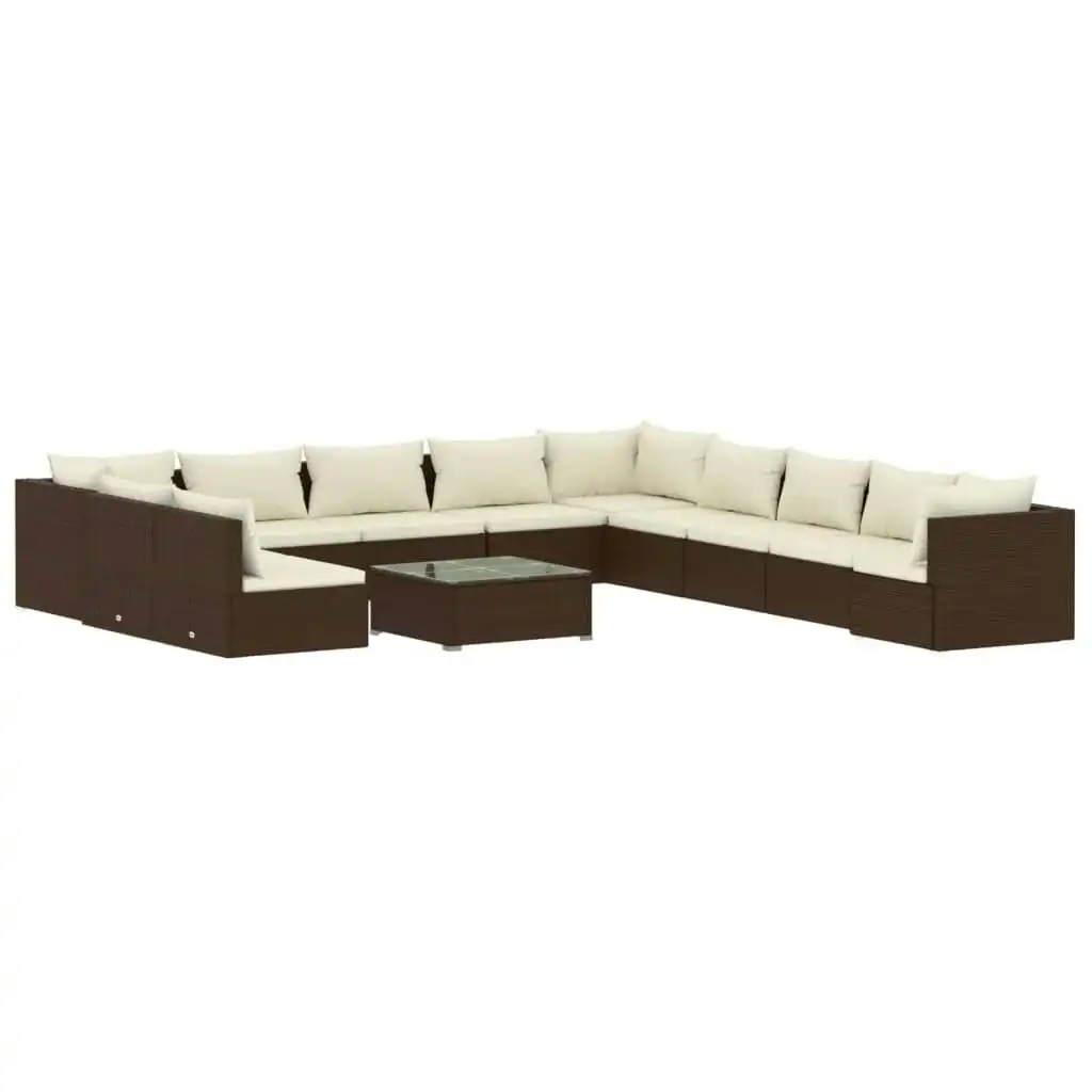 12 Piece Garden Lounge Set with Cushions Brown Poly Rattan 3102458