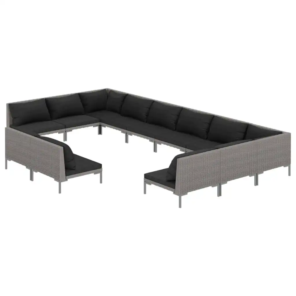 12 Piece Garden Lounge Set with Cushions Poly Rattan Dark Grey 3099938