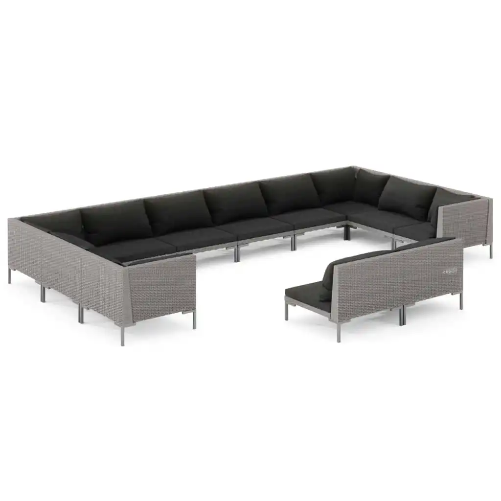 12 Piece Garden Lounge Set with Cushions Poly Rattan Dark Grey 3099946