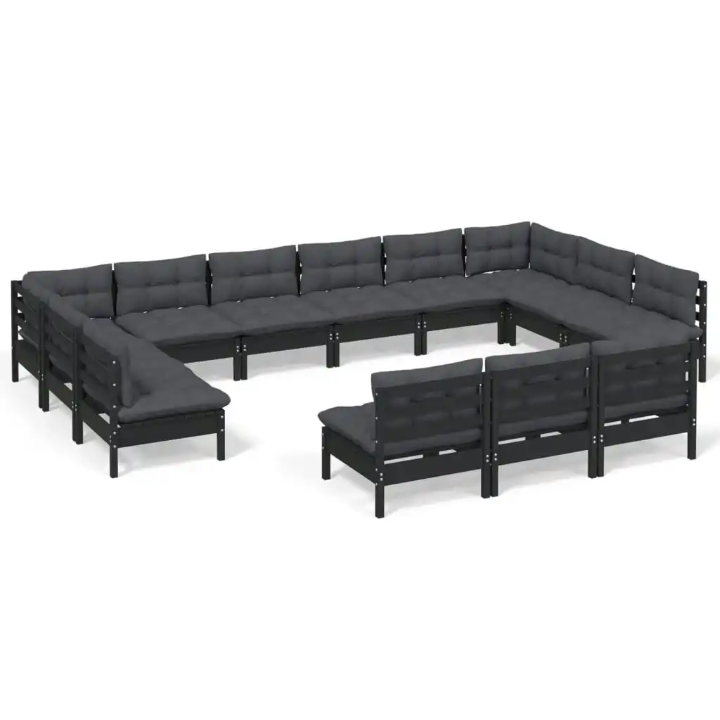 13 Piece Garden Lounge Set with Cushions Black Solid Pinewood 3097239