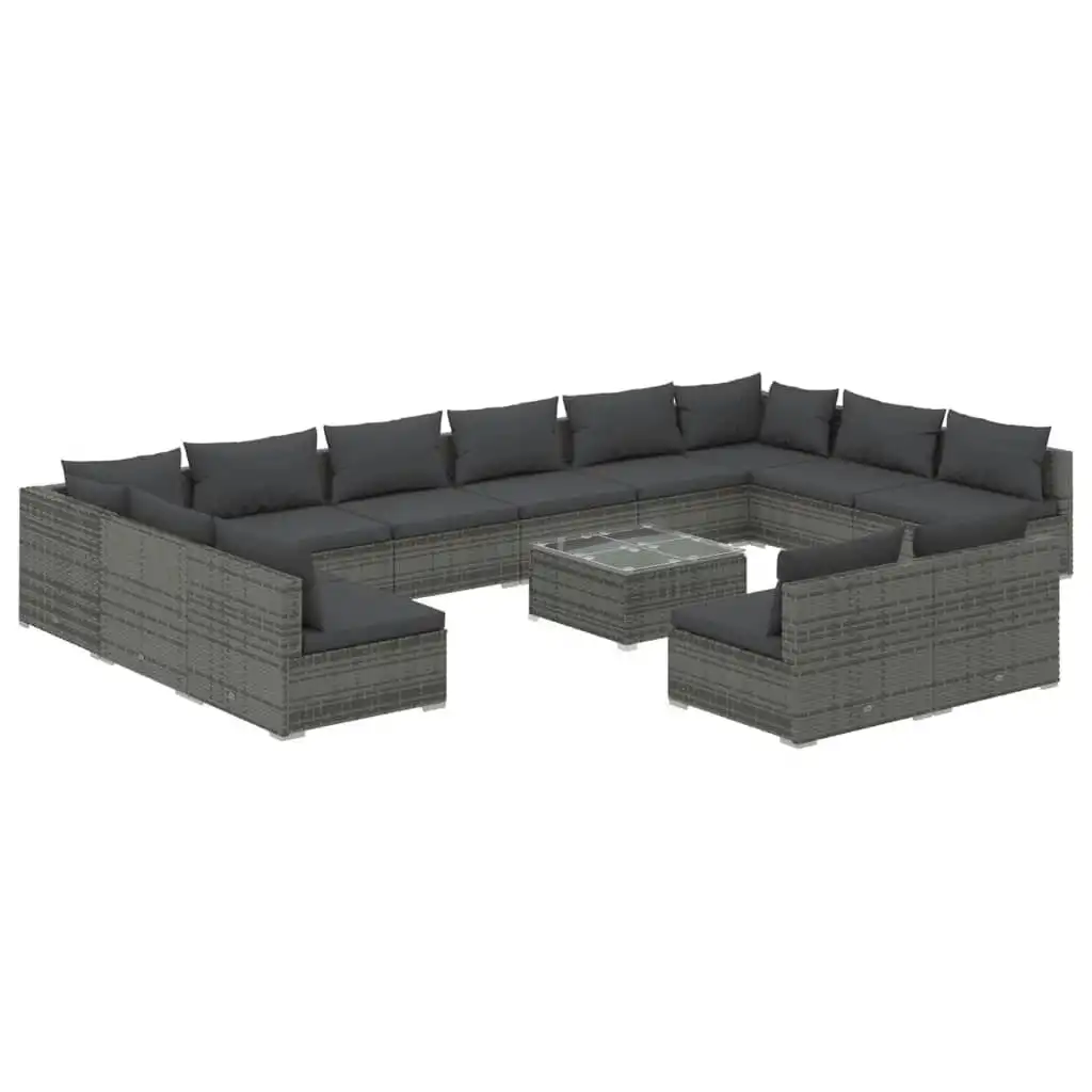13 Piece Garden Lounge Set with Cushions Grey Poly Rattan 3102149