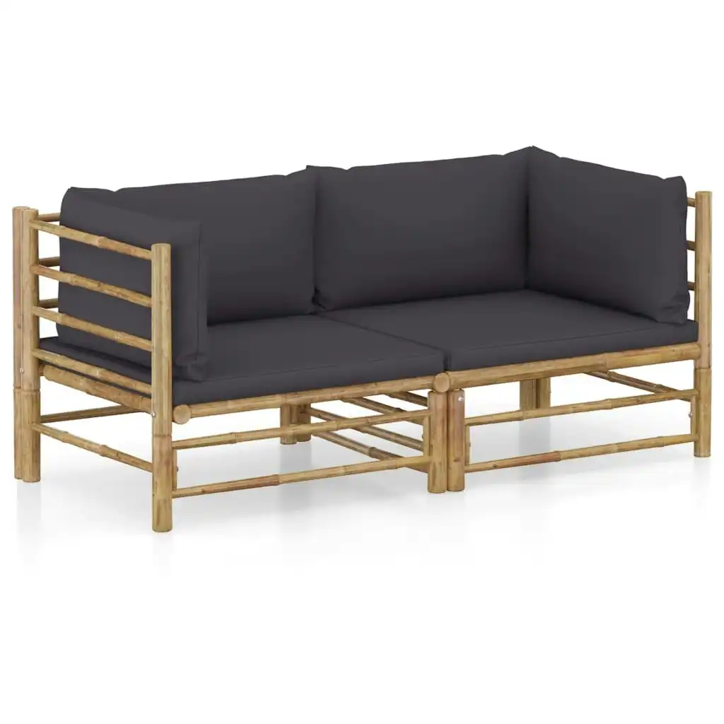 2 Piece Garden Lounge Set with Dark Grey Cushions Bamboo 3058202