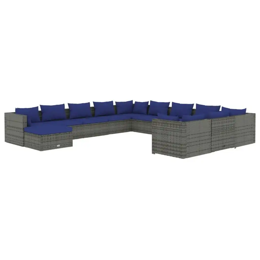 12 Piece Garden Lounge Set with Cushions Poly Rattan Grey 3102734