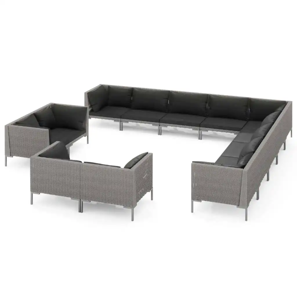 13 Piece Garden Lounge Set with Cushions Poly Rattan Dark Grey 3099906