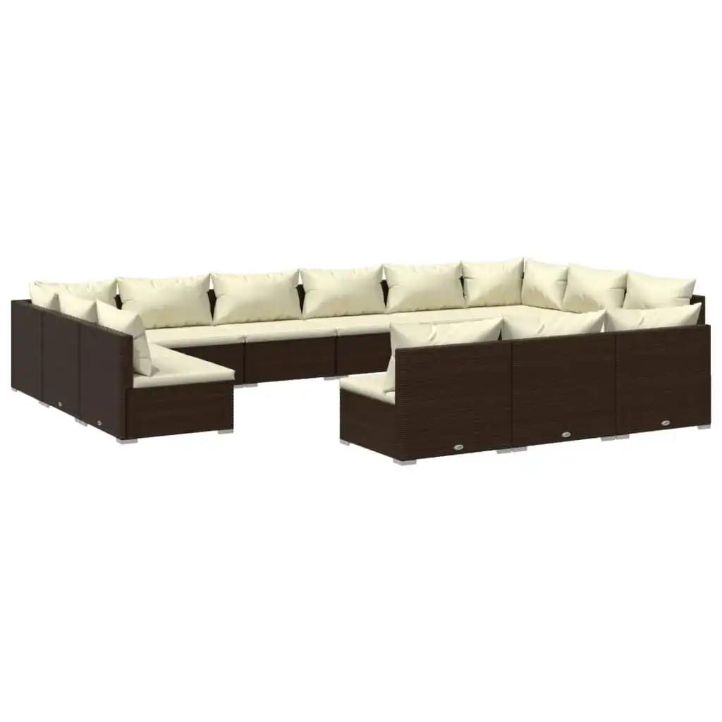 13 Piece Garden Lounge Set with Cushions Brown Poly Rattan 3102154