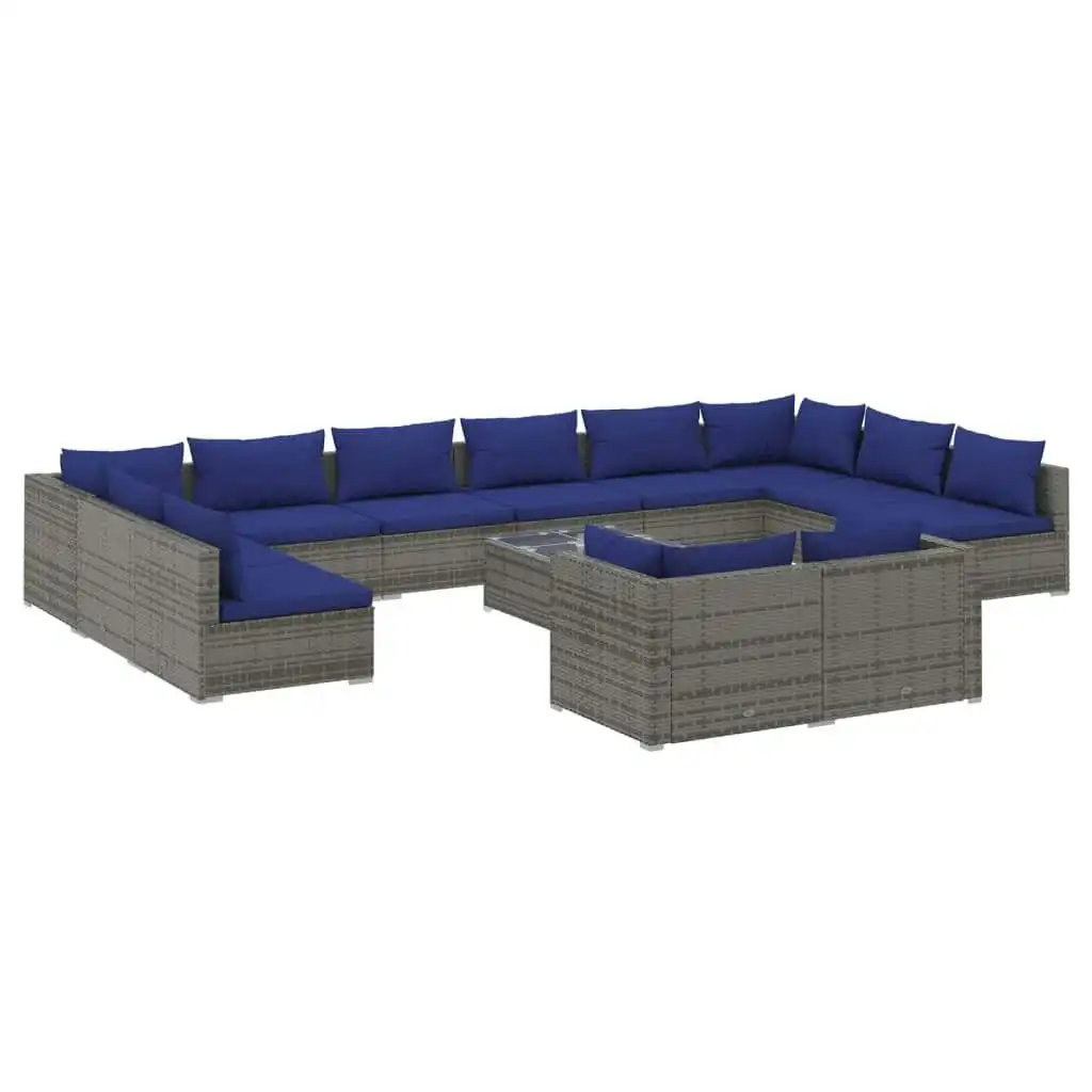 13 Piece Garden Lounge Set with Cushions Grey Poly Rattan 3102102