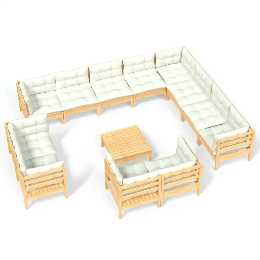13 Piece Garden Lounge Set with Cream Cushions Solid Pinewood 3096953