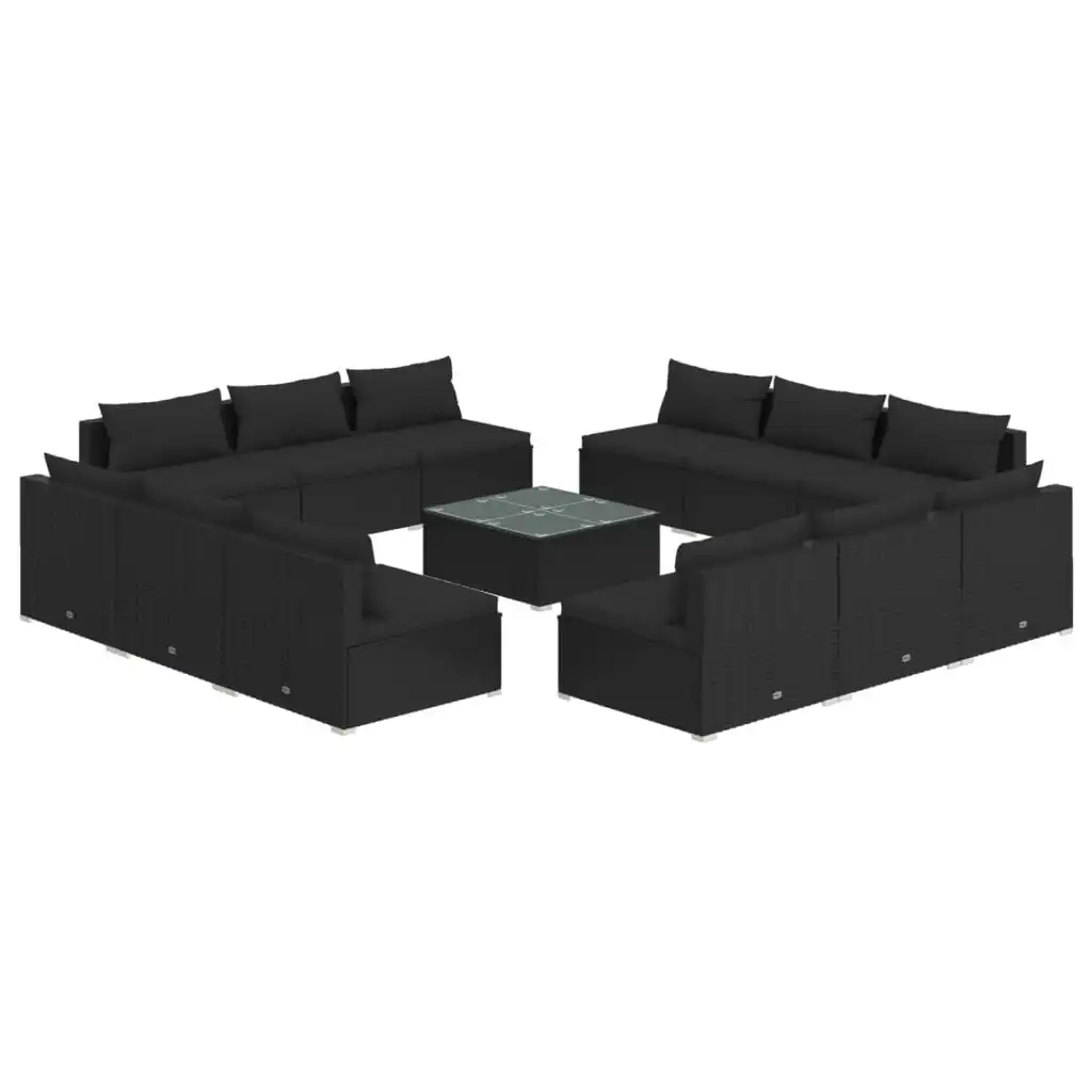 13 Piece Garden Lounge Set with Cushions Poly Rattan Black 3101576