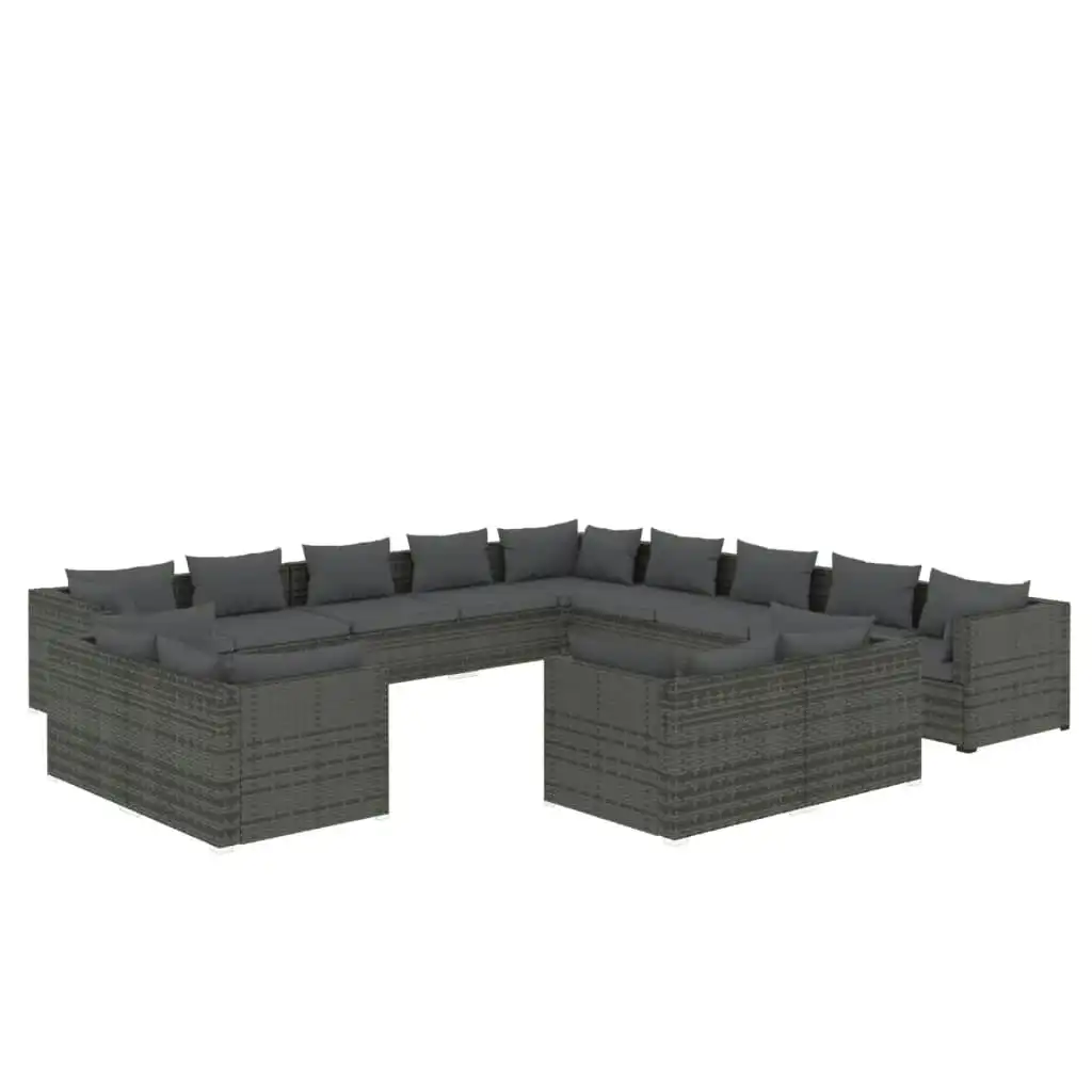 13 Piece Garden Lounge Set with Cushions Grey Poly Rattan 3102909