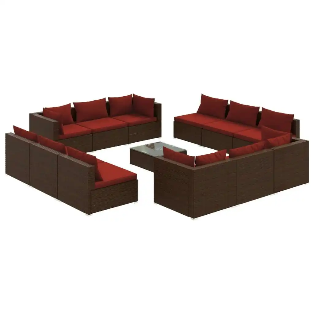 13 Piece Garden Lounge Set with Cushions Poly Rattan Brown 3101595