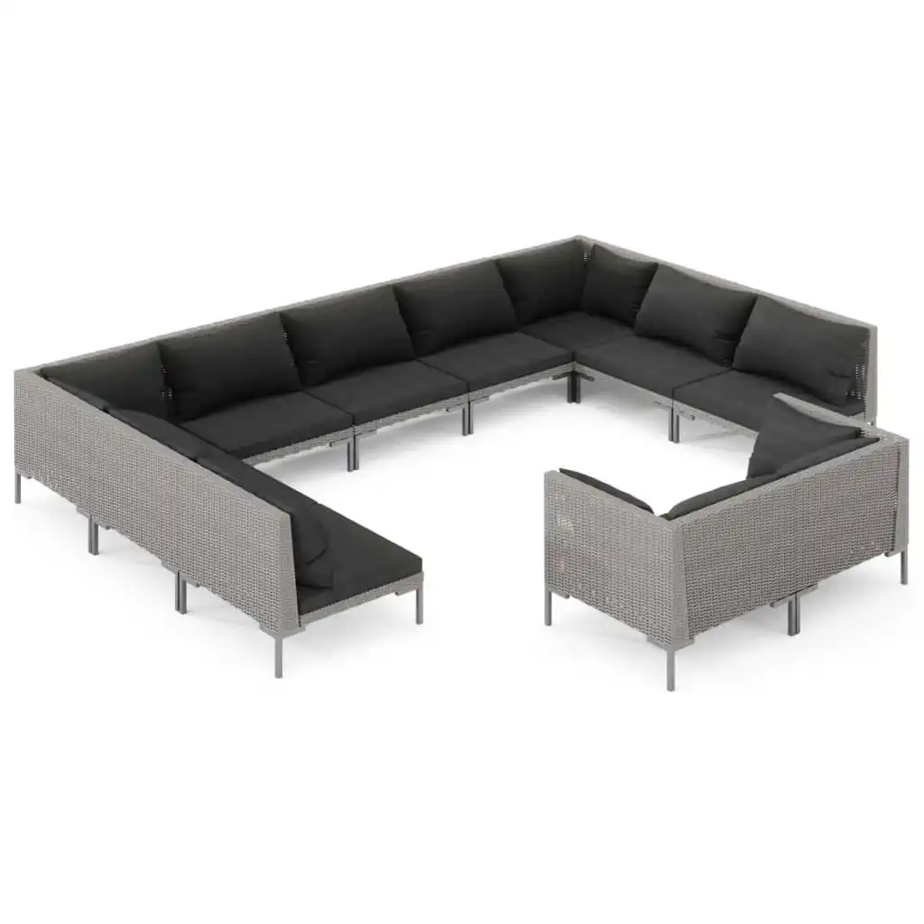 11 Piece Garden Lounge Set with Cushions Poly Rattan Dark Grey 3099944