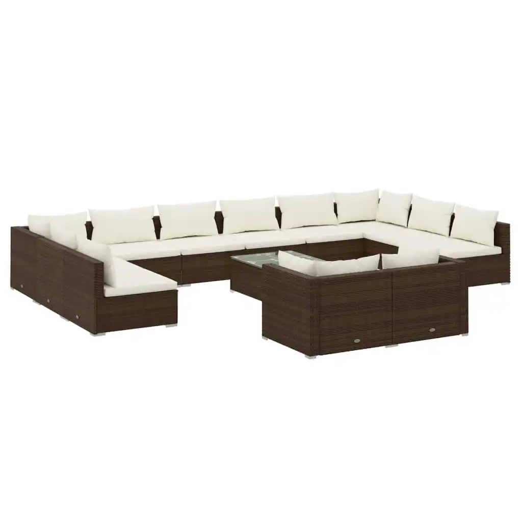 13 Piece Garden Lounge Set with Cushions Brown Poly Rattan 3102098
