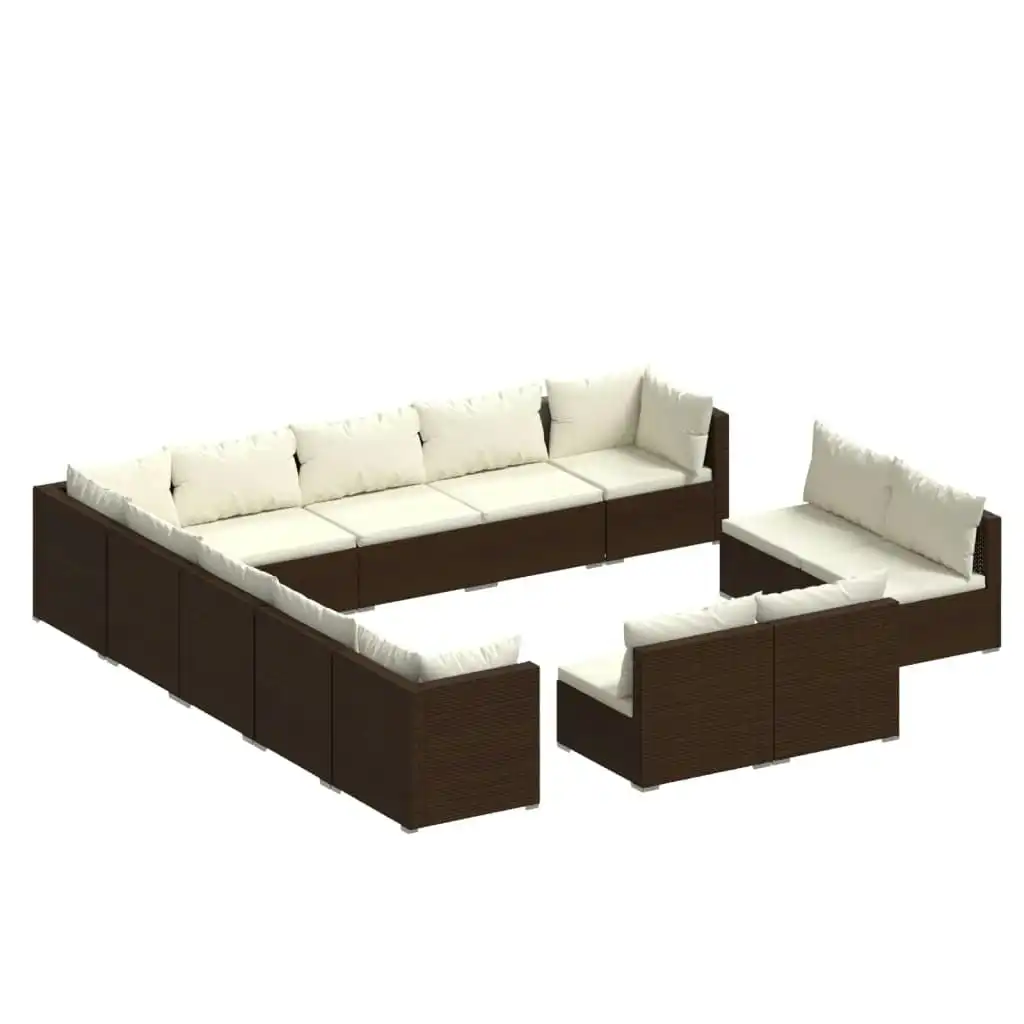 13 Piece Garden Lounge Set with Cushions Brown Poly Rattan 3102858