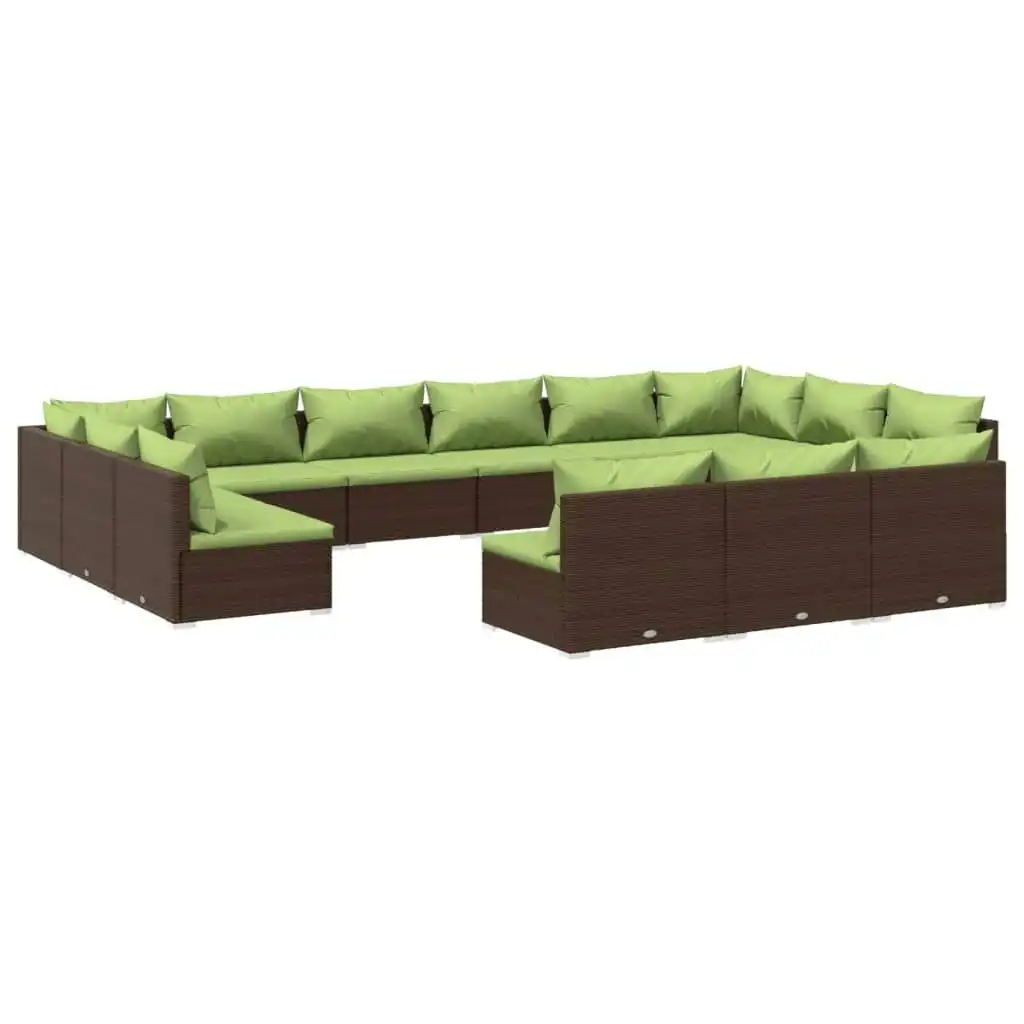 13 Piece Garden Lounge Set with Cushions Brown Poly Rattan 3102156