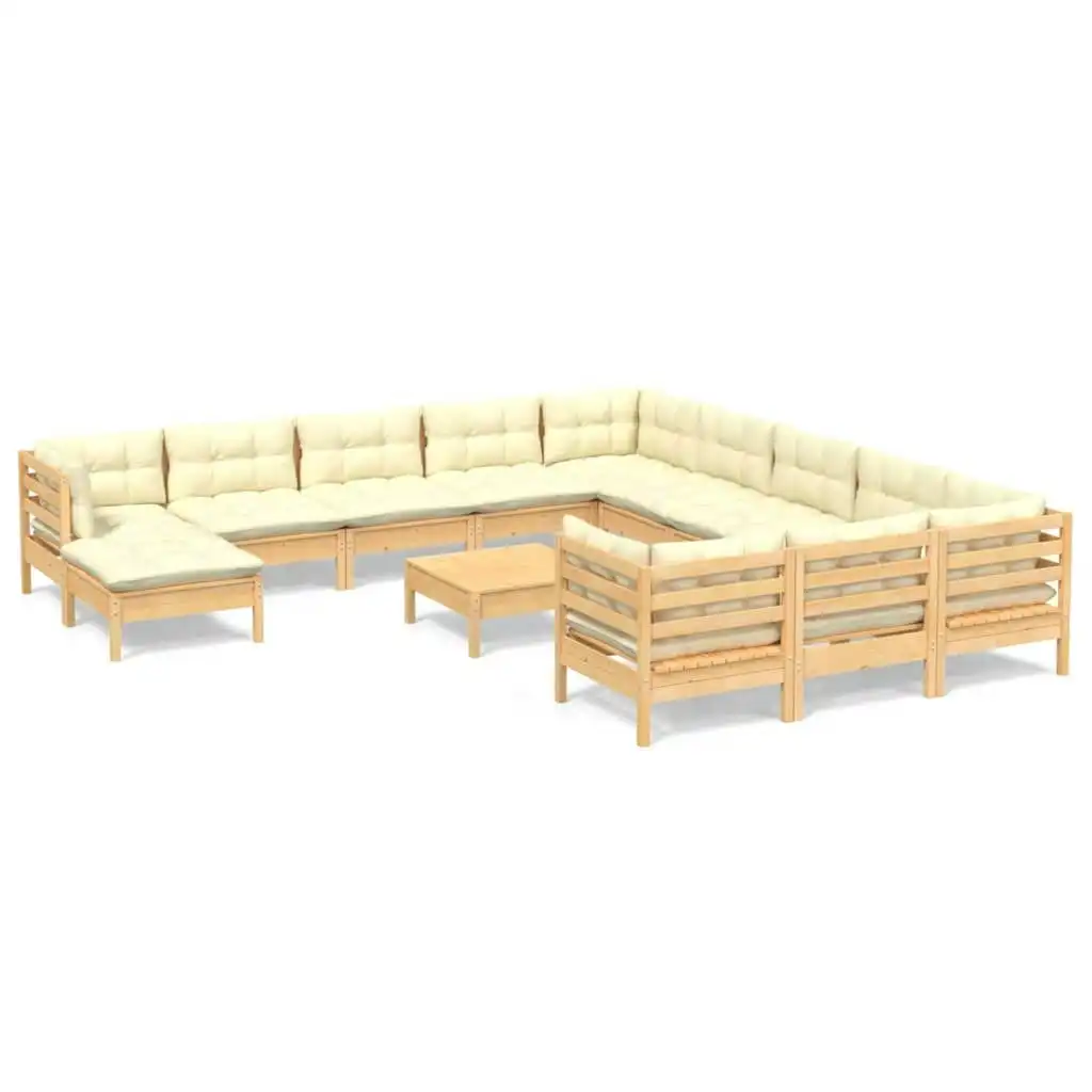 13 Piece Garden Lounge Set with Cream Cushions Pinewood 3097073