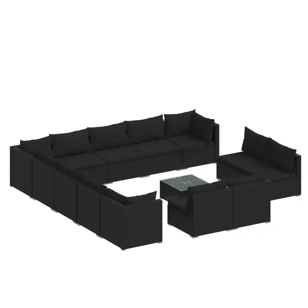 14 Piece Garden Lounge Set with Cushions Black Poly Rattan 3102864