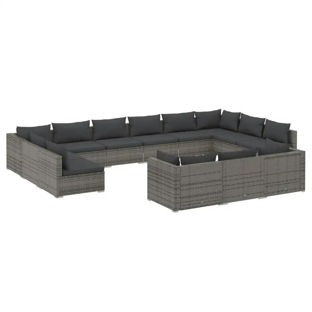13 Piece Garden Lounge Set with Cushions Grey Poly Rattan 3102109