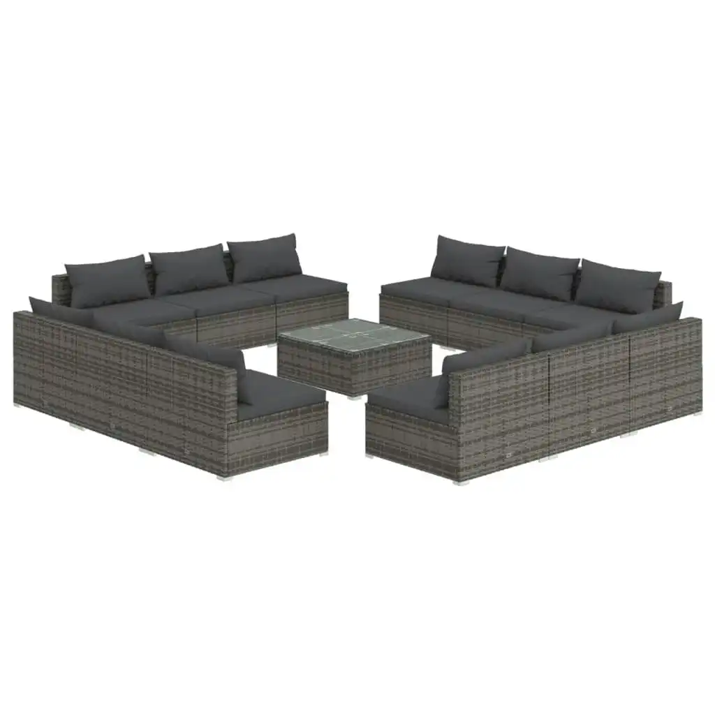 13 Piece Garden Lounge Set with Cushions Poly Rattan Grey 3101581