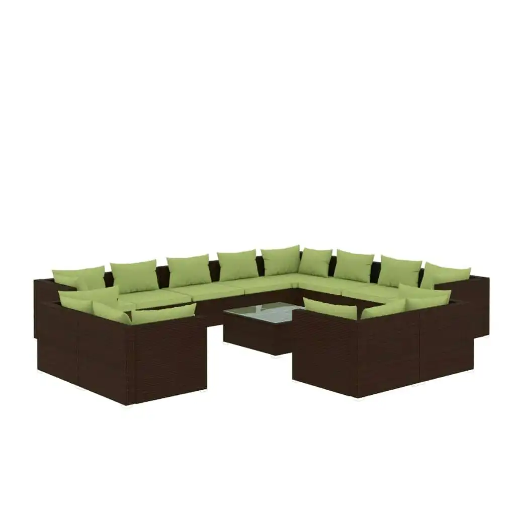 13 Piece Garden Lounge Set with Cushions Brown Poly Rattan 3102900