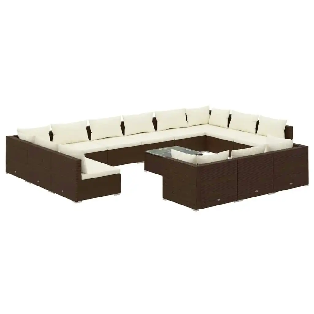 14 Piece Garden Lounge Set with Cushions Brown Poly Rattan 3102114