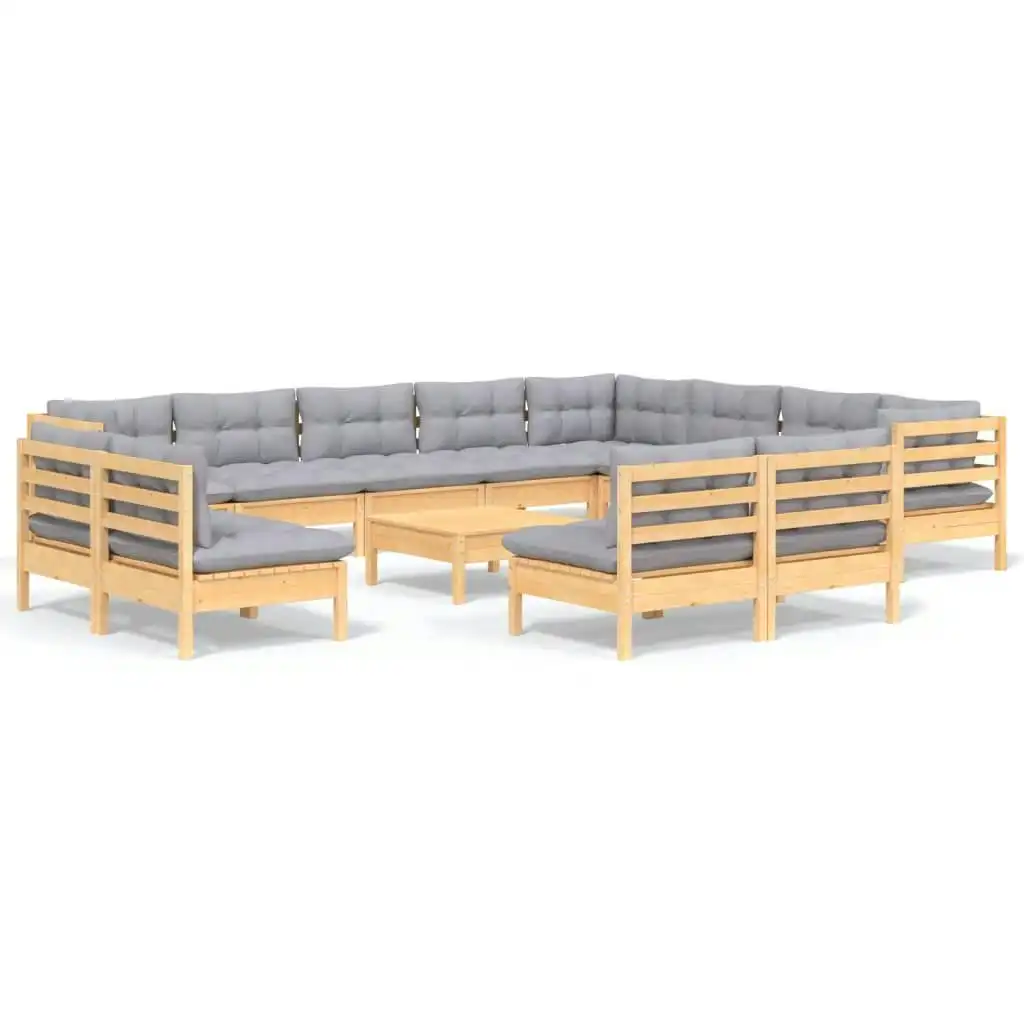 13 Piece Garden Lounge Set with Grey Cushions Solid Pinewood 3096880