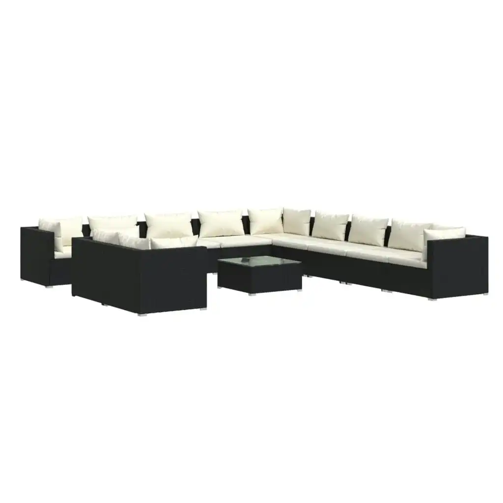 12 Piece Garden Lounge Set with Cushions Black Poly Rattan 3102535