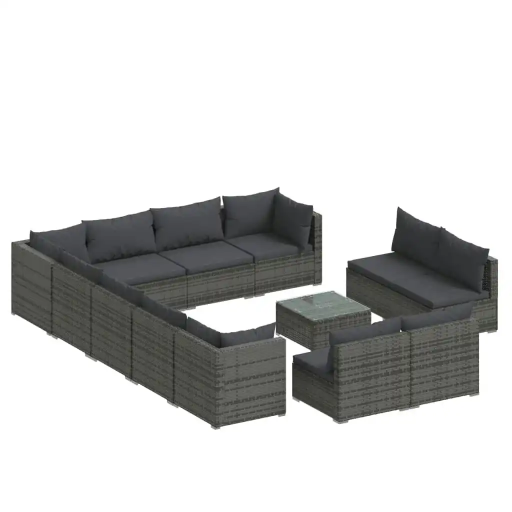13 Piece Garden Lounge Set with Cushions Grey Poly Rattan 3102853