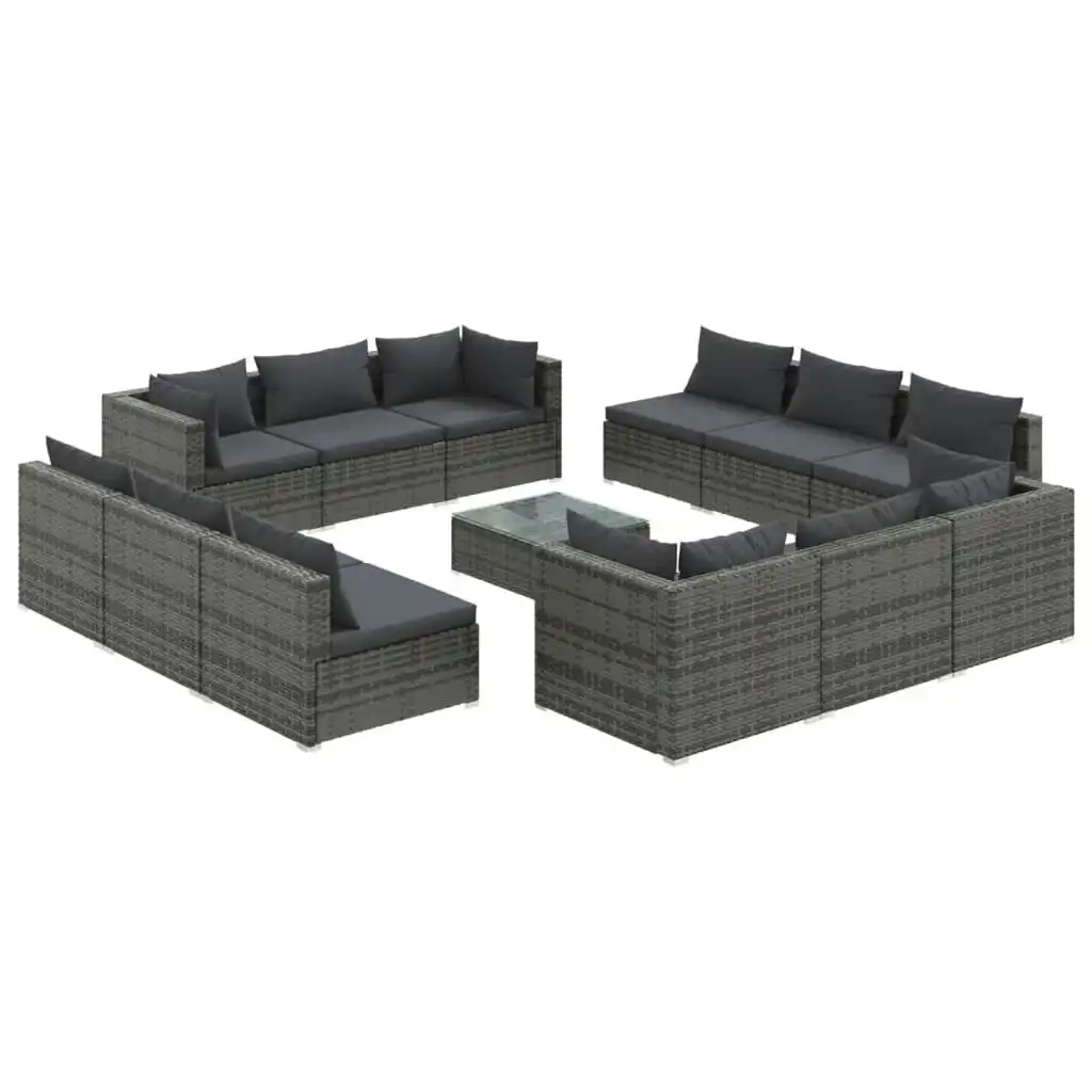 13 Piece Garden Lounge Set with Cushions Poly Rattan Grey 3101597