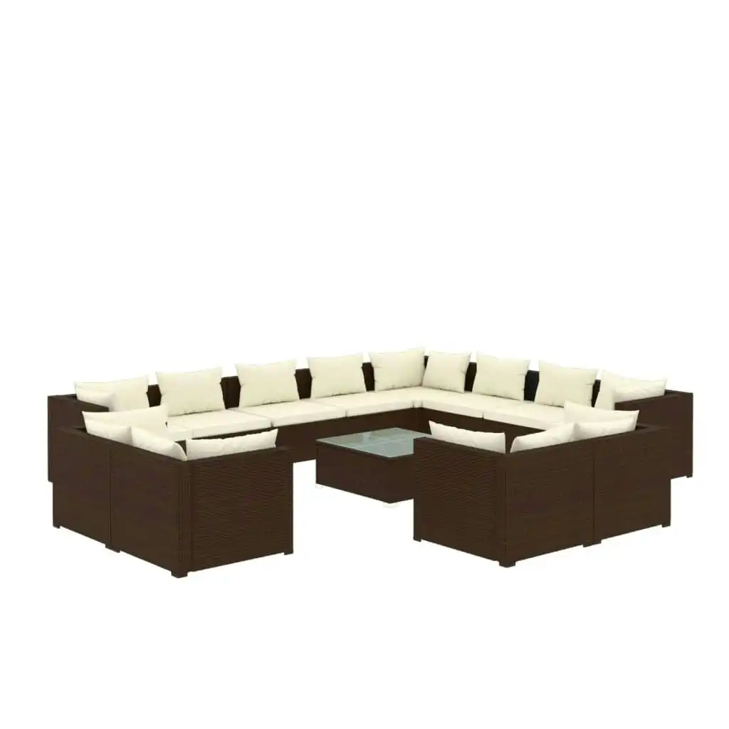 13 Piece Garden Lounge Set with Cushions Brown Poly Rattan 3102898