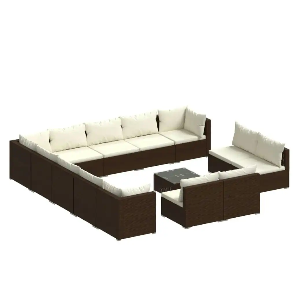 14 Piece Garden Lounge Set with Cushions Brown Poly Rattan 3102866