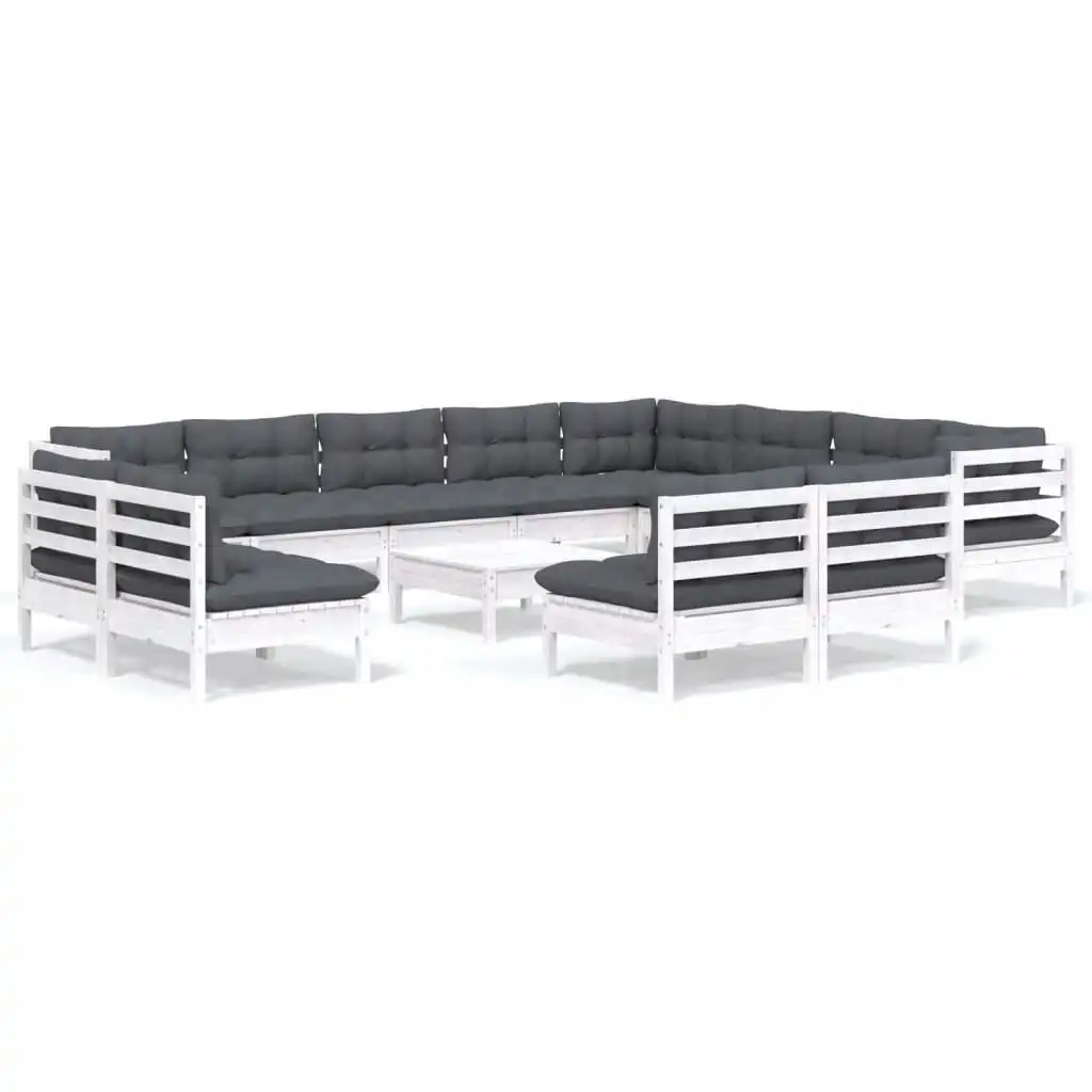 13 Piece Garden Lounge Set with Cushions White Solid Pinewood 3096882